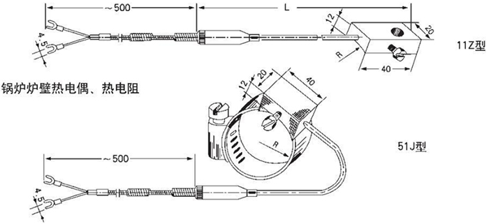 電站測溫熱電偶鍋爐爐壁尺寸圖